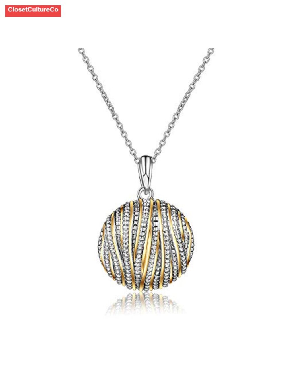 Two Tone Intertwined Crossover Coin Pendant Necklace 18K Gold and Silver